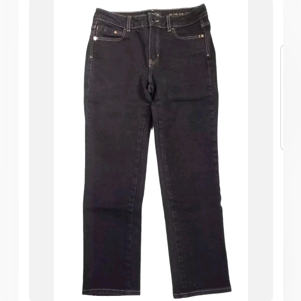 Massimo Dutti Slim Cropped Fit Mid Rise Black Denim Jeans Women's USA Size 4